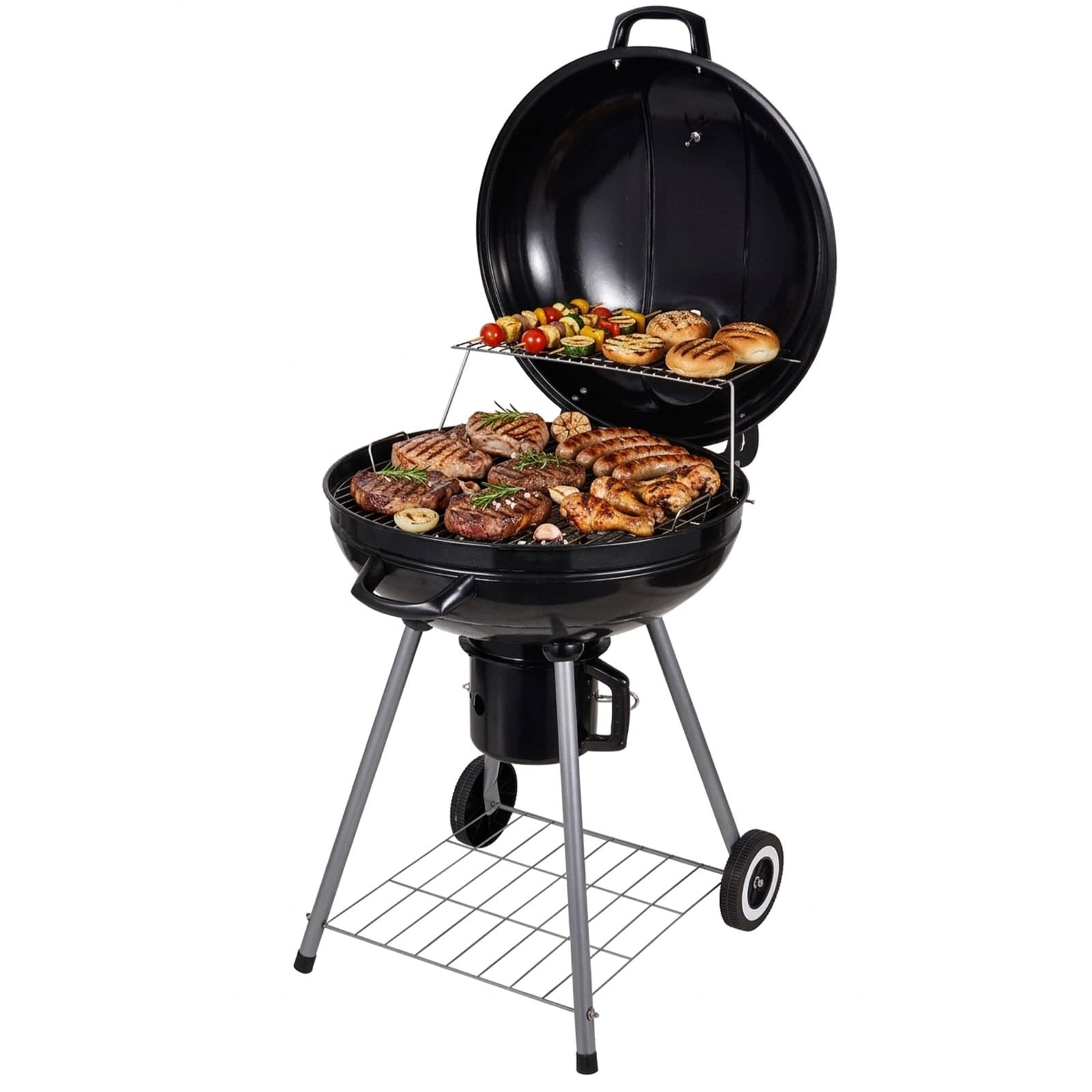 Grill węglowy Lido z pokrywą — wymiary 58 × 53 × 85 cm, ruszt ⌀55 cm