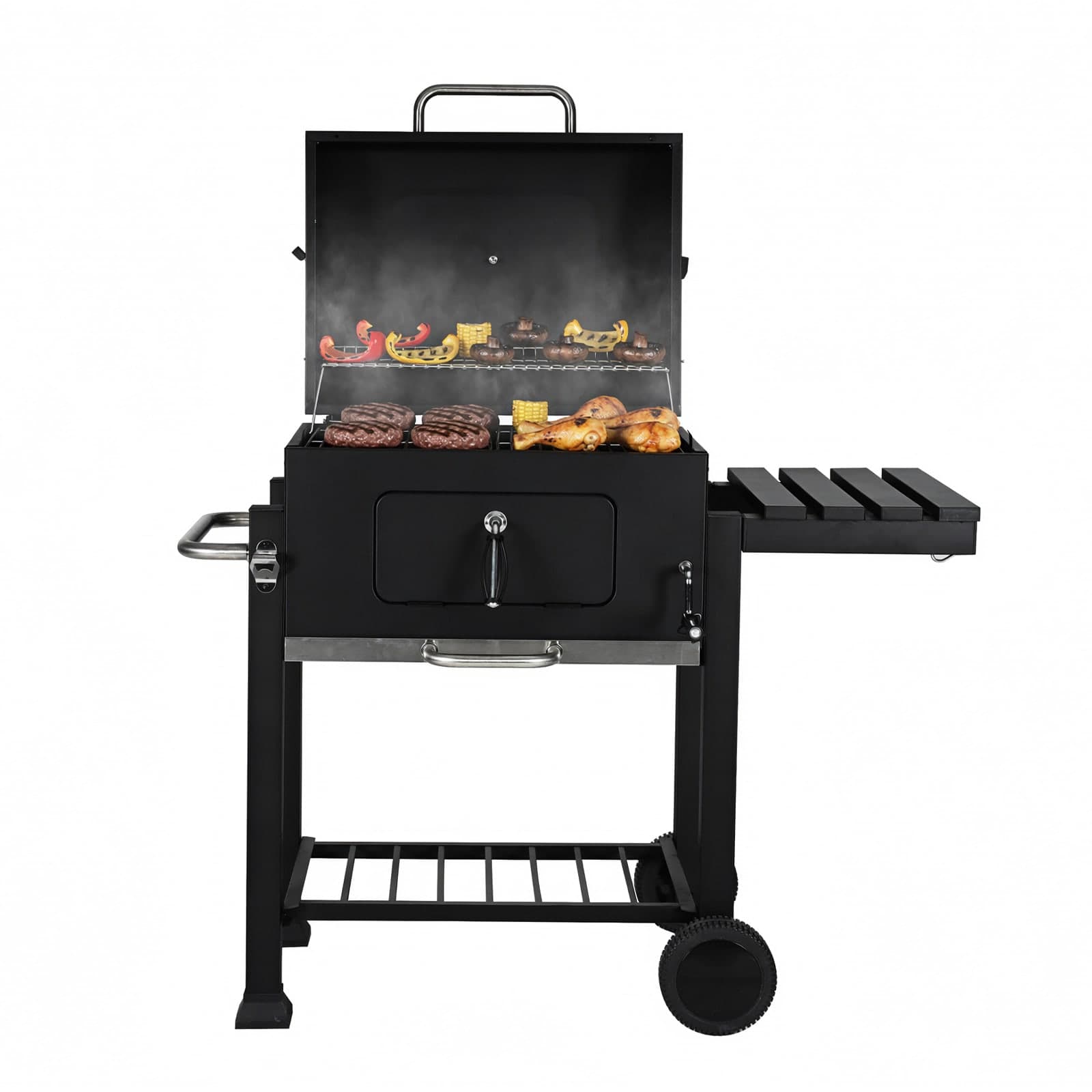 Grill węglowy Rugia z pokrywą — wymiary 117 × 56 × 107 cm, ruszt 57 × 42 cm