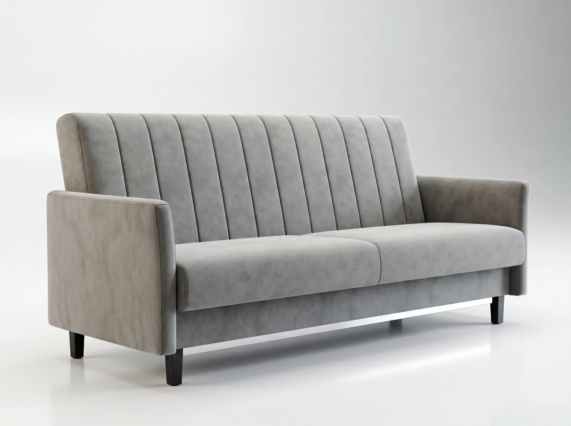 Sofa narożna Kanis trzyosobowa rozkładana w kolorze beżowym, widok z przodu w stylu skandynawskim