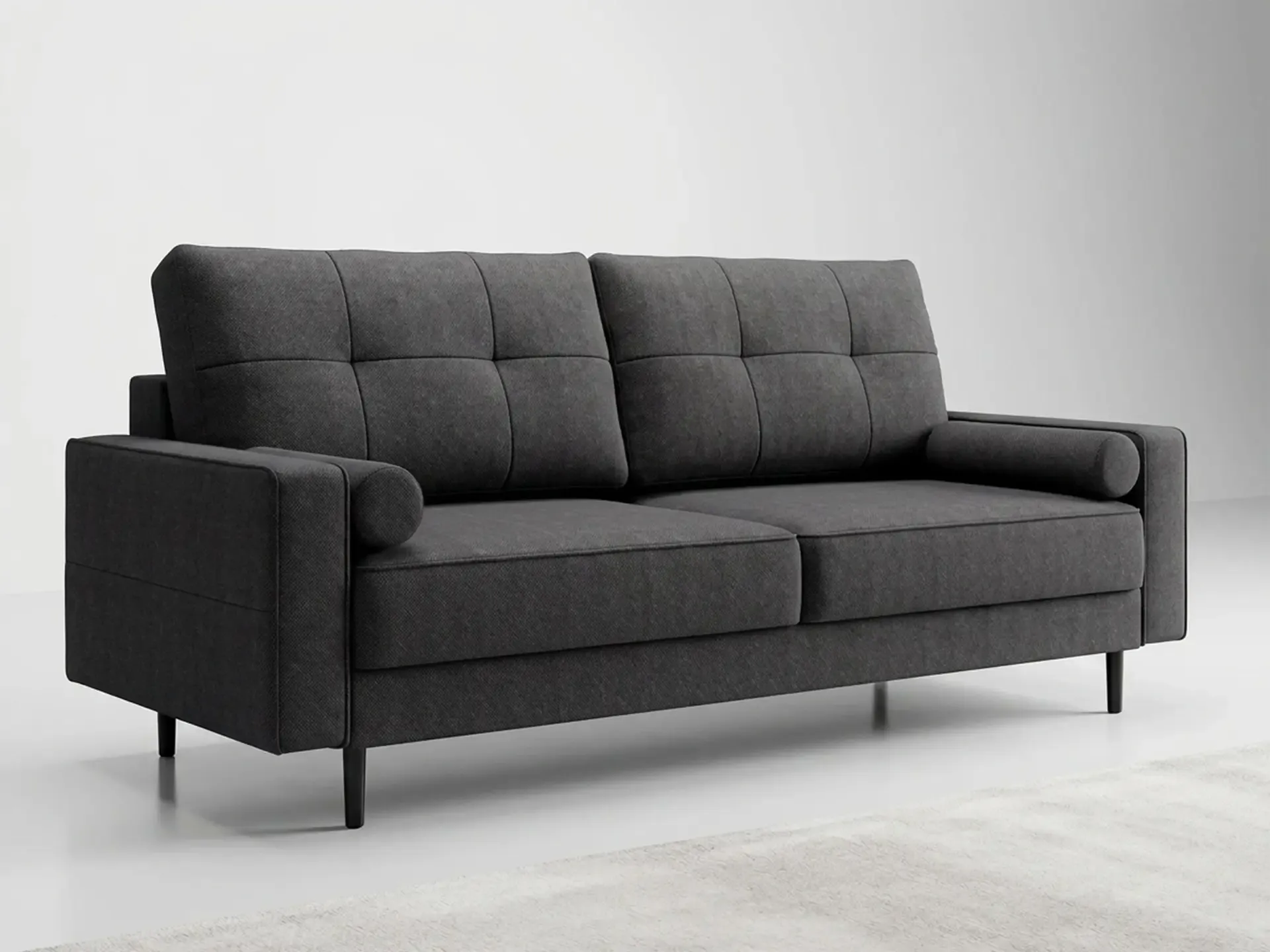 Sofa Otis 3-osobowa rozkładana drewno bukowe, wałki boczne, salon nowoczesny, AG Meble