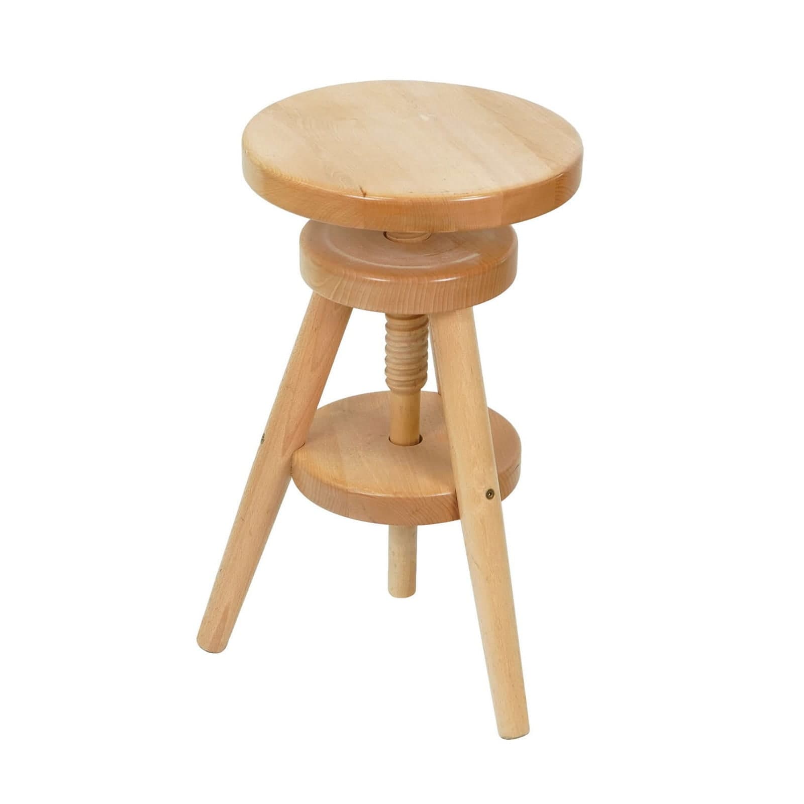 Taboret 688 drewniany, regulowany — siedzisko na regulowanym trzonie z drewnianą podstawą