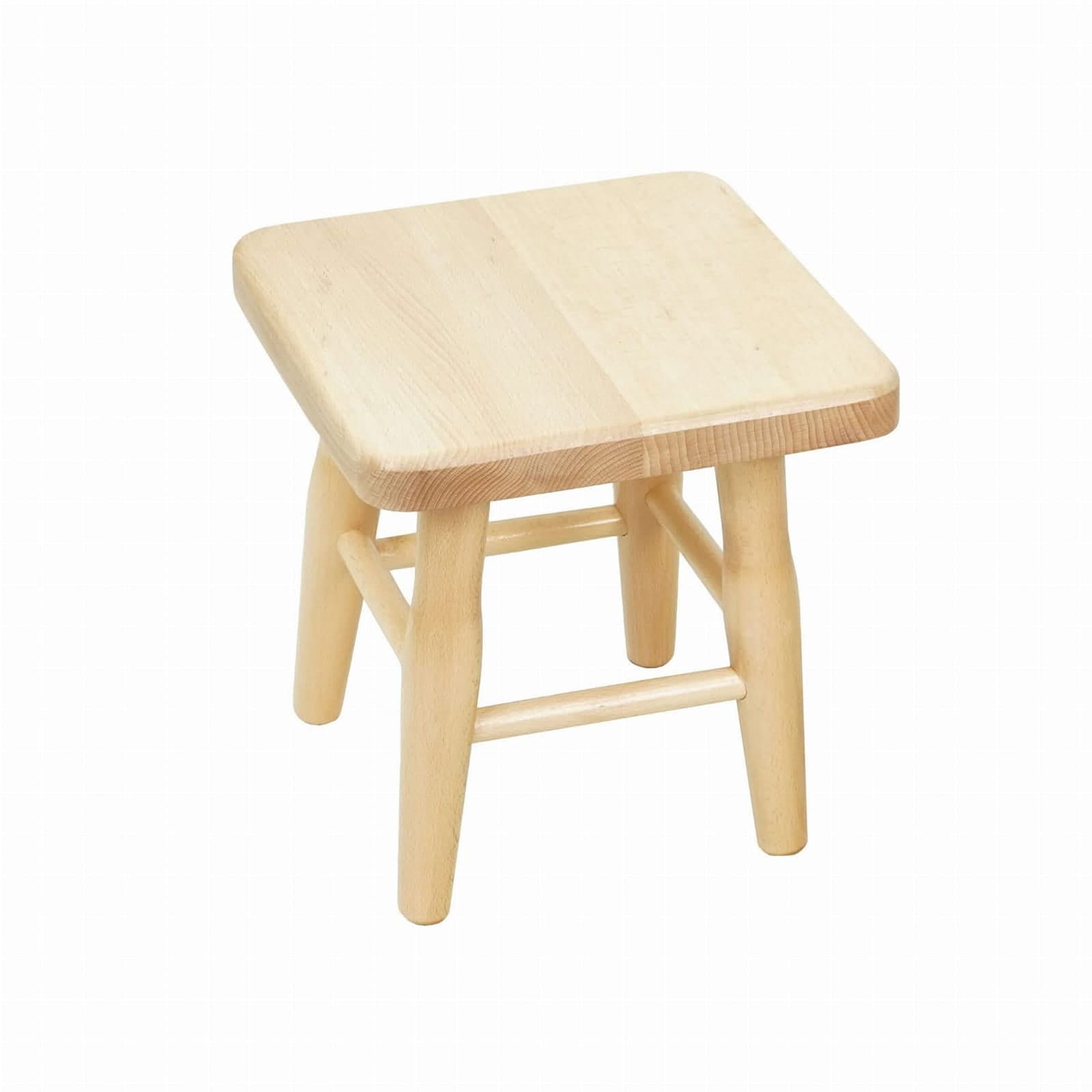 Taboret Mini drewniany — niska bryła na czterech krótkich nogach